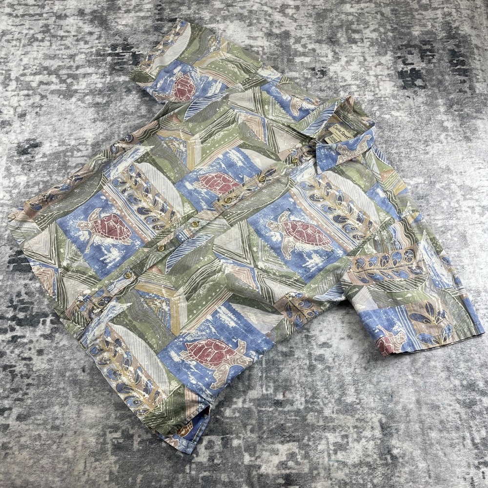 Cooke Street Men Large Hawaiian Shirt Sea Turtle Island Cotton Honolulu Heritage